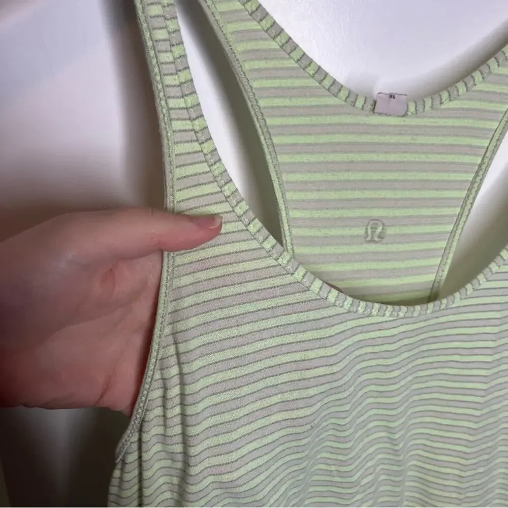 Lululemon Green & White Striped Racerback Tank Top Size 4